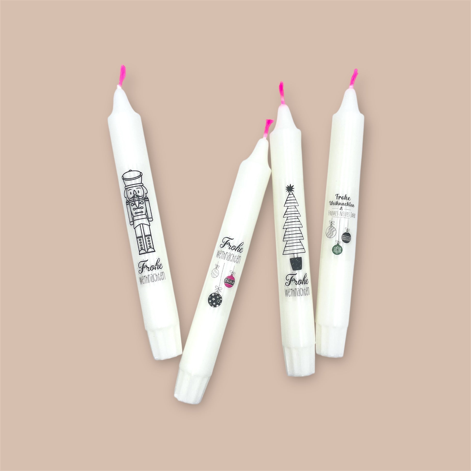 Weihnachtskerzen 4er Set Docht pink Tattoo