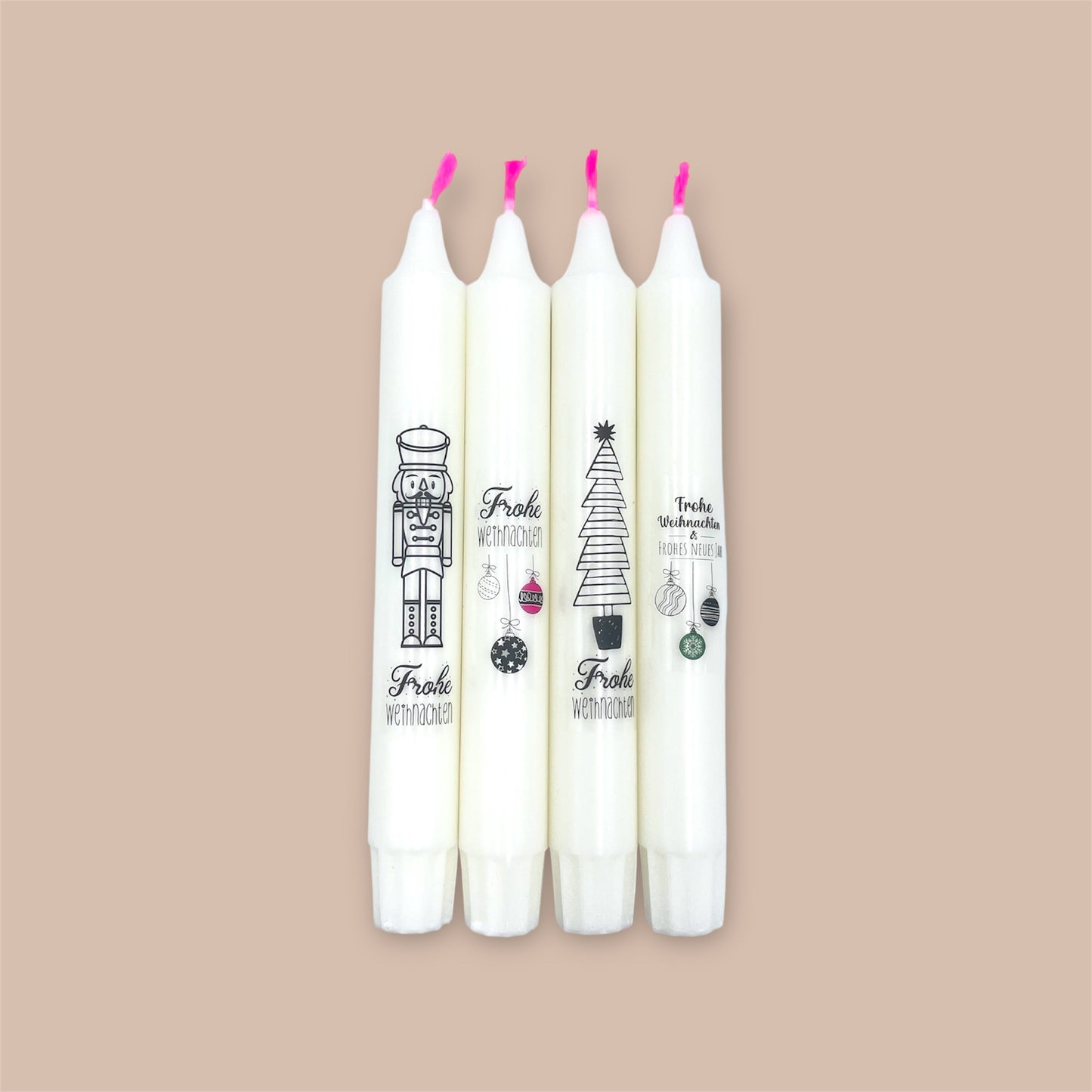 Weihnachtskerzen 4er Set Docht pink Tattoo