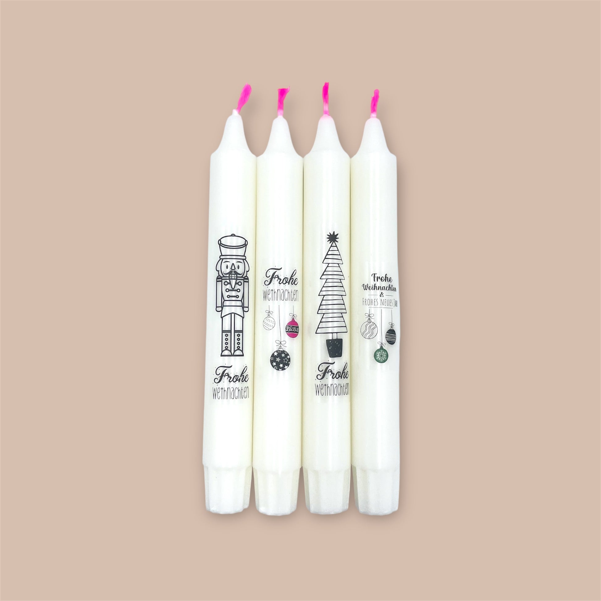 Weihnachtskerzen 4er Set Docht pink Tattoo